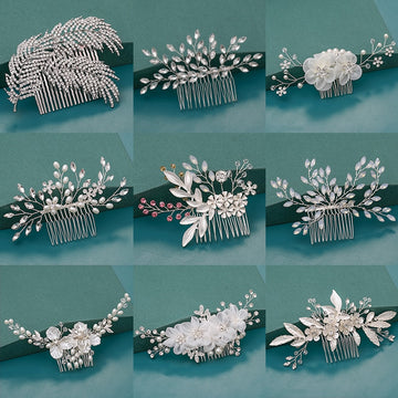 Bride Hair Combs Hair Accessories Wedding Bridal Headpiece Silver Color Handmade Crystal Pearl Wedding Ornaments Hair Jewelry daiiibabyyy